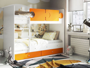 Кровать двухъярусная Тетрис латы с бортиками белый-оранжевый в Полевском - polevskoj.magazinmebel.ru | фото