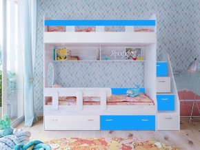 Кровать двухъярусная Юниор 1 винтерберг-белый с голубым в Полевском - polevskoj.magazinmebel.ru | фото