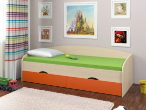 Кровать Соня 2 дуб молочный-оранжевый в Полевском - polevskoj.magazinmebel.ru | фото